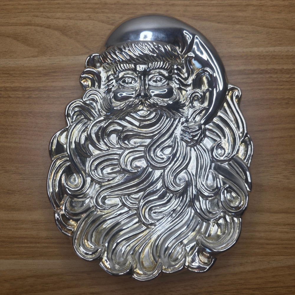 Silver Plated Santa Claus Face Trinket candy Dish Tray International Silver Co